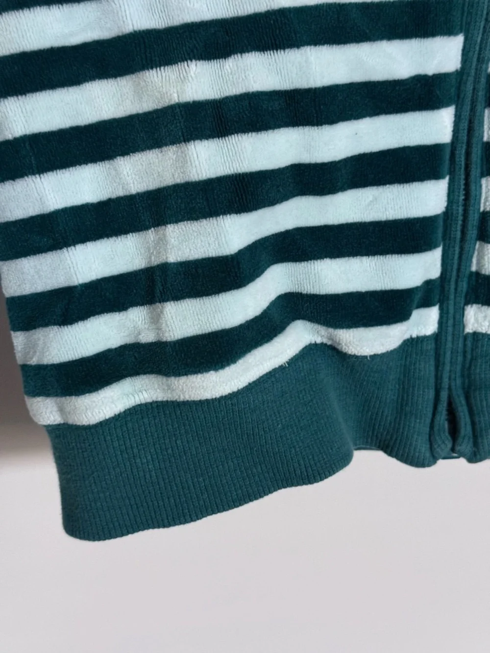 Gymboree Green Teal Striped Velvet Bow Full Zip Hoodie Hooded Sweatshirt Girls 6